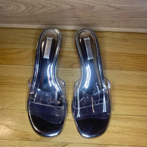 Larroud'e Vivi Lucite Hi Mule Silver Speccio - Size 6.5 - Picture 3 of 9